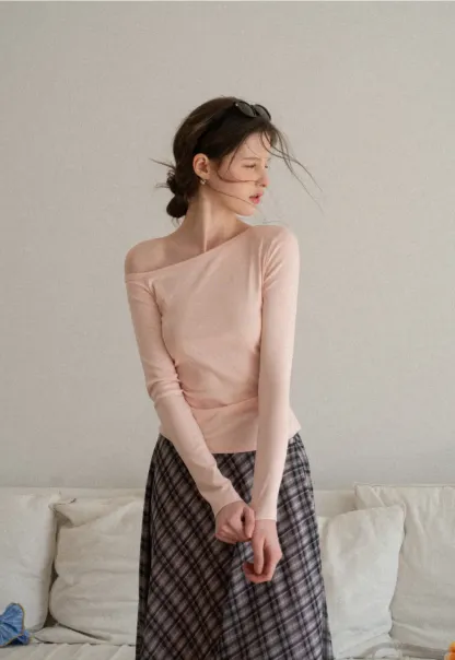 Asymmetrical long sleeve off shoulder top