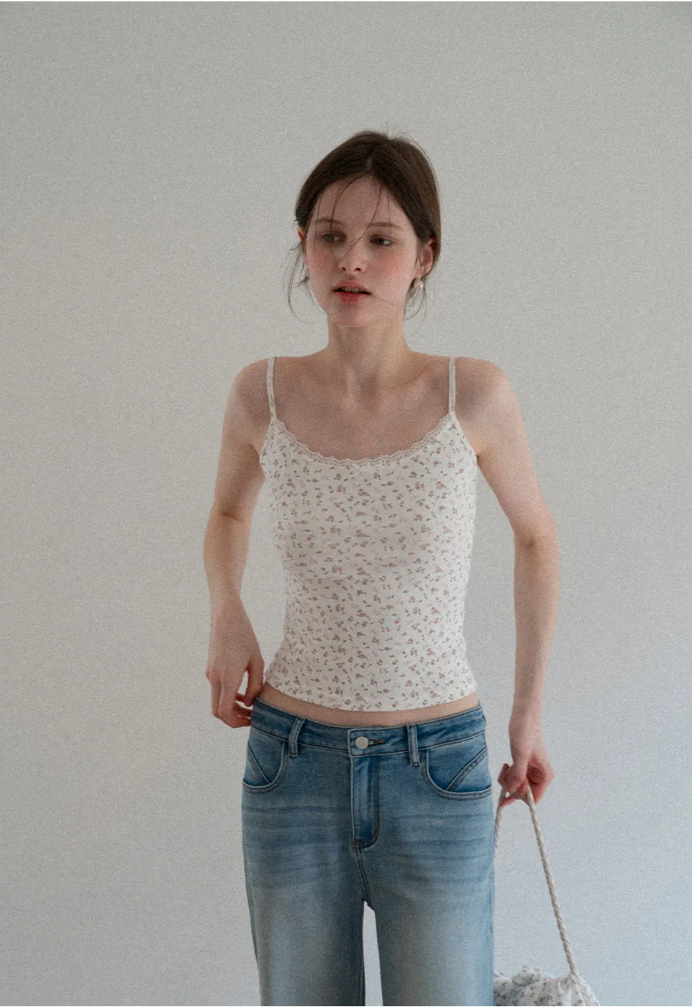 Short sleeve floral print top and tank top set