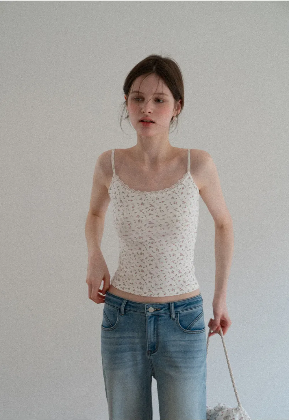 Short sleeve floral print top and tank top set