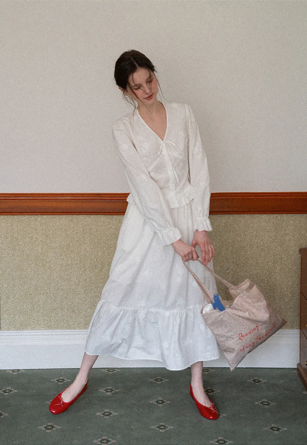 Shirt with ruffled sleeves and layered skirt