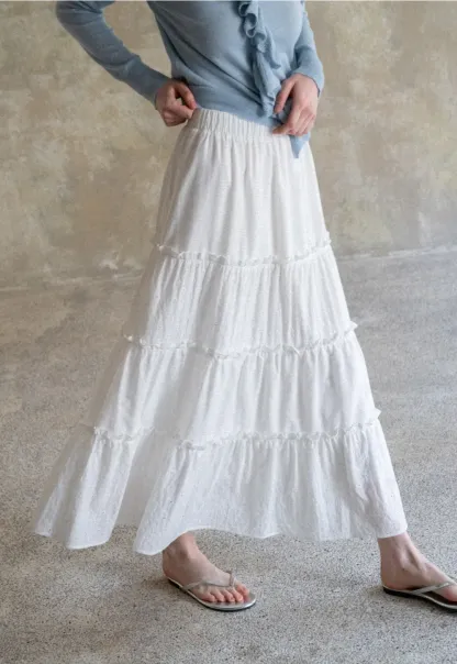 Tiered Ruffled Eyelet Maxi Skirt