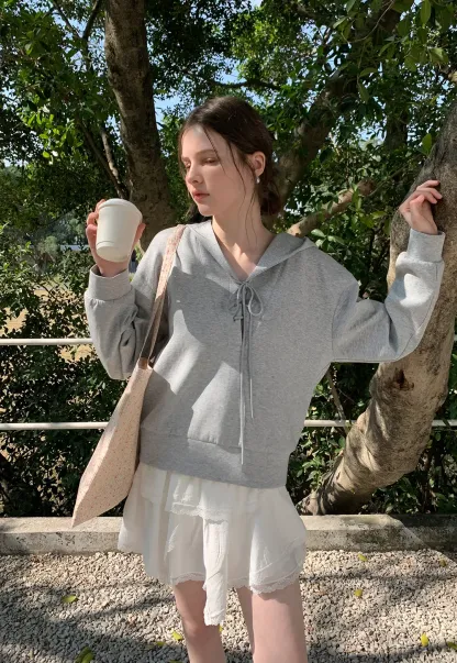 Hoodie with drawstring neckline and long sleeves