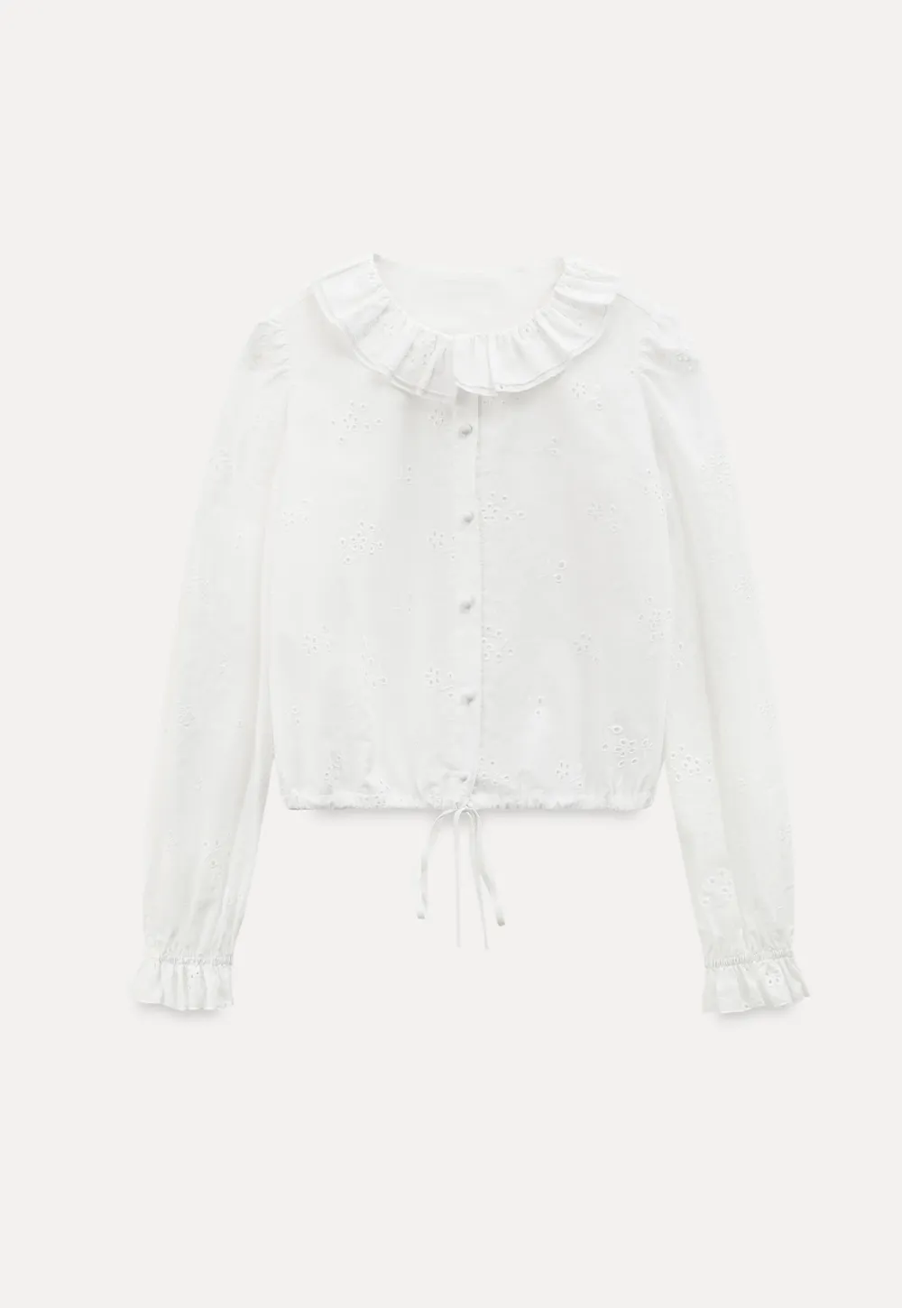 Ruffled Collar Long Sleeve Button Up Shirt