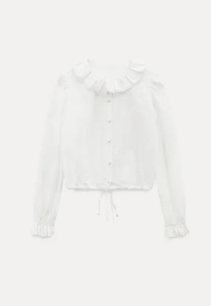 Ruffled Collar Long Sleeve Button Up Shirt