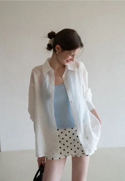 Lightweight Button Up Shirt with V Neck and Long Sleeves