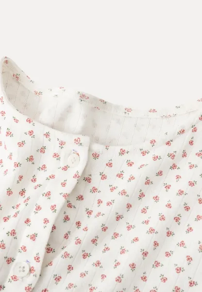 Floral Print Lace Trim V Neck Short Top