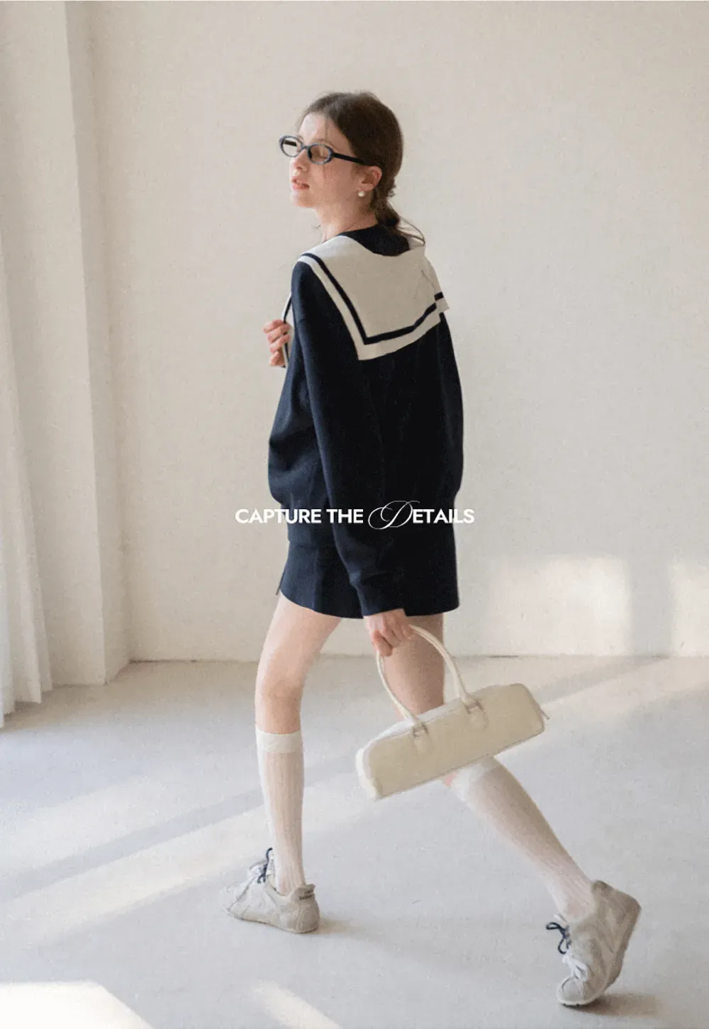 Sailor collar sweatshirt scarf shawl skirt set
