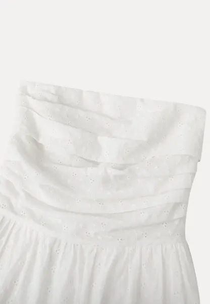 Strapless A-line Midi Dress with Ruched Bodice