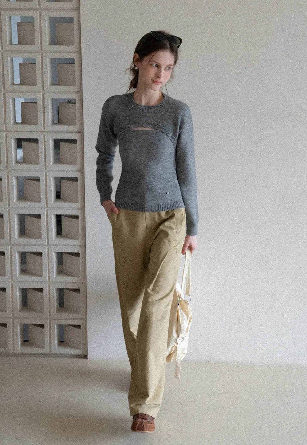 Cutout Detail Round Neck Knit Sweater