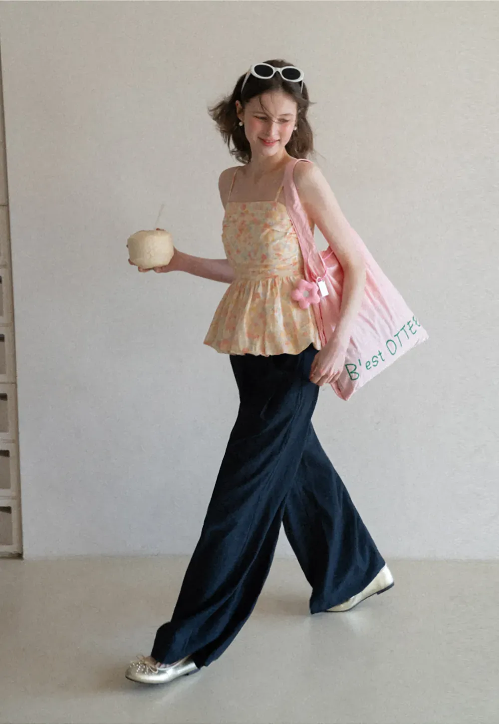 Floral Print Peplum Tank Top and Woolen Knit Sweater