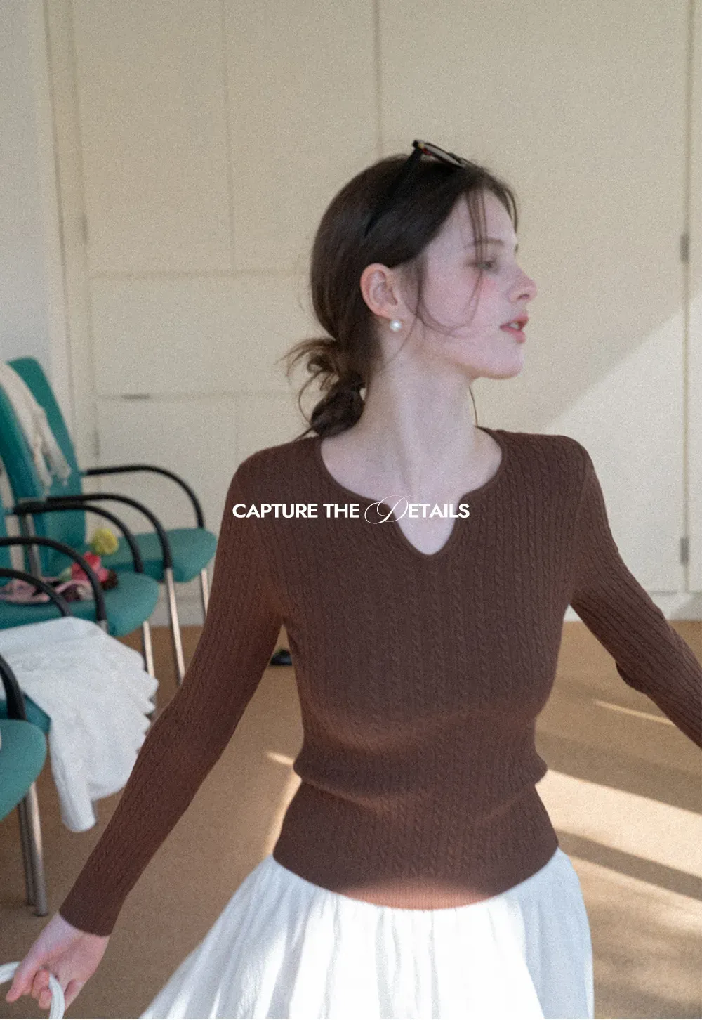 V Neck Cable Knit Sweater Top