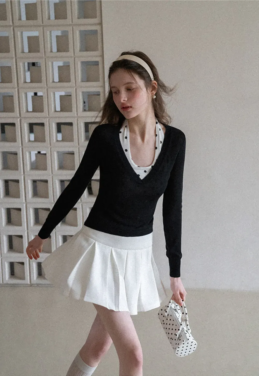 Woolen Knit Sweater and Polka Dot Tank Top