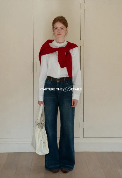 Wide Leg Denim Jeans with Belt Loop