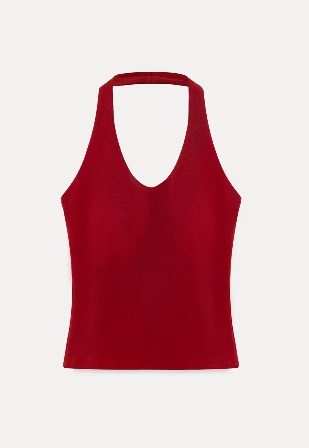 V neck halter tank top with fitted silhouette