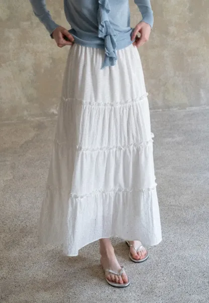 Tiered Ruffled Eyelet Maxi Skirt