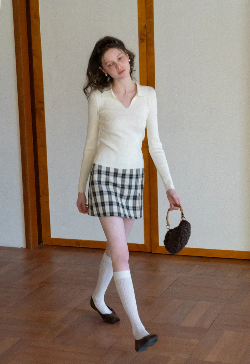 Ribbed Knit Long Sleeve Polo Neck Sweater