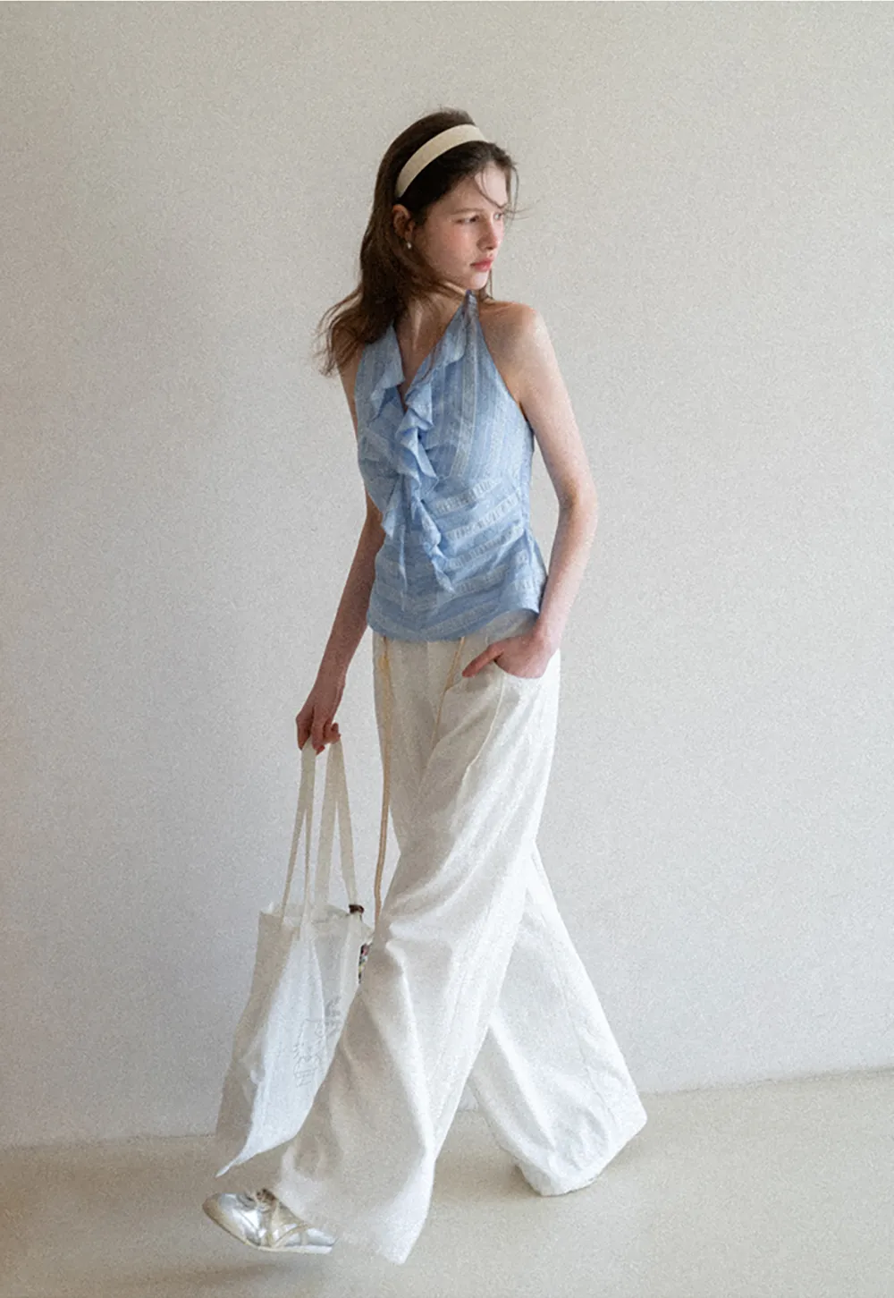 Halter Neck Top with Ruffled Detail