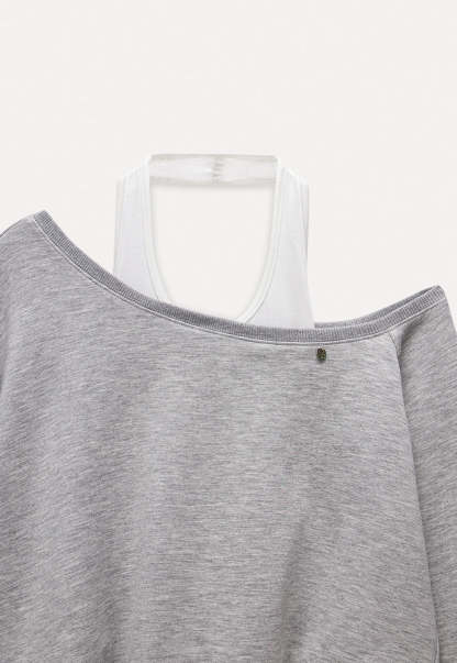 Off-Shoulder Sweatshirt with Built-in Tank Top