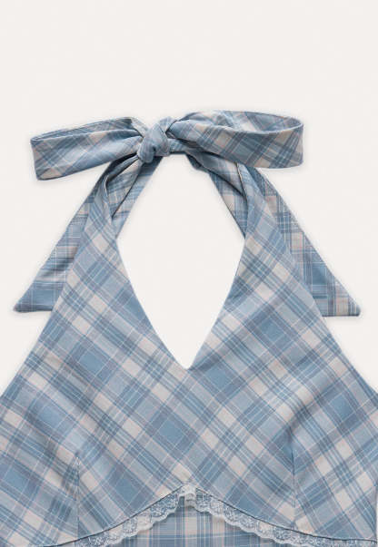 Plaid Halter Neck A-Line Dress2