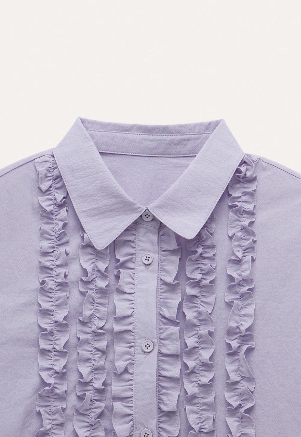 Women’s Lavender Ruffle-Front Button-Up Blouse
