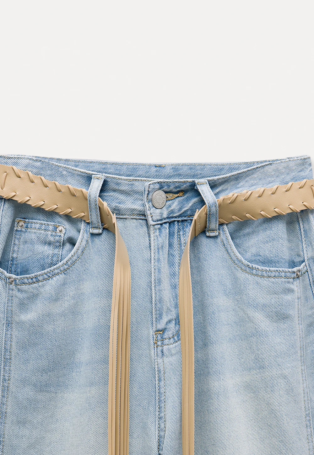Women's Wide Leg Distressed Jeans with Braided Belt