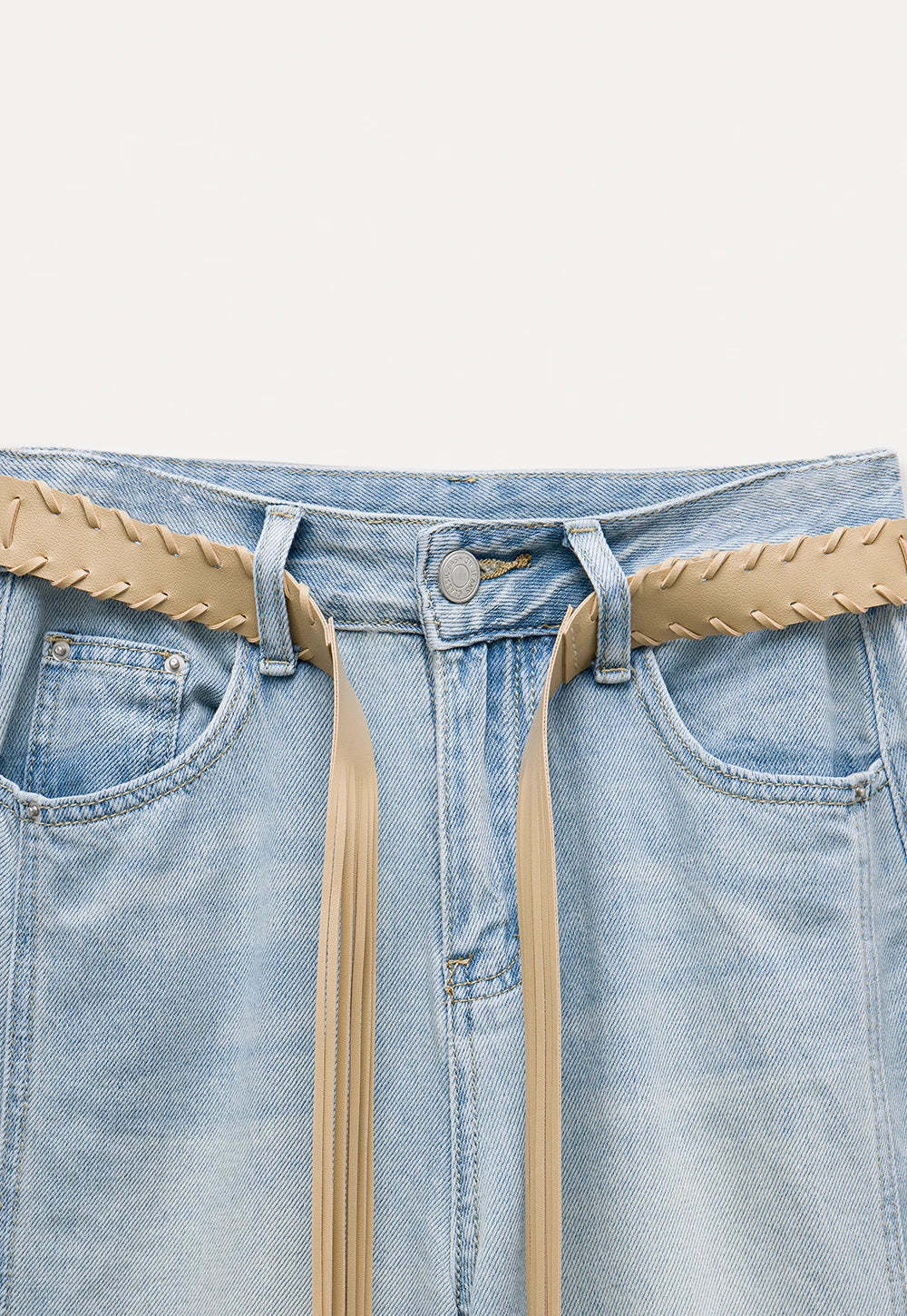 Women's Wide Leg Distressed Jeans with Braided Belt