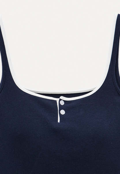 Contrast Trim Buttoned Tank Top