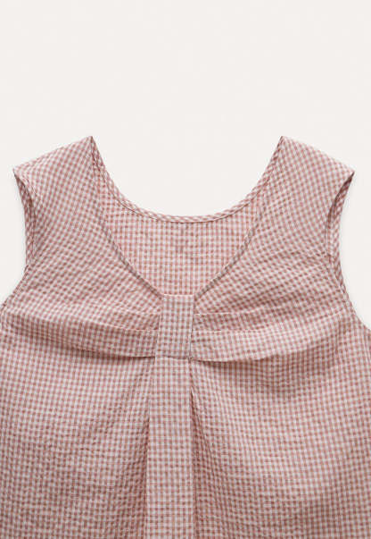 Bow Tie Pleated Textured Plaid Vest Top