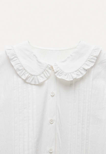 Women’s White Ruffle Collar Button-Up Blouse