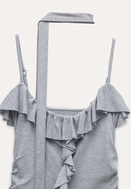 Women's Ruffled Sleeveless Top with Adjustable Tie
