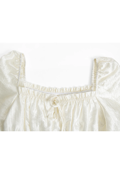 Women's Satin Smocked Blouse with Puff Sleeves