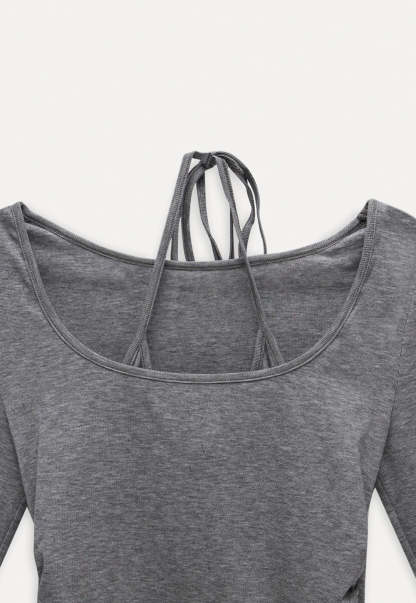 Halter Ruched Long Sleeve Top
