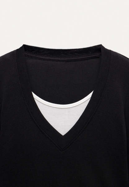 Color-Block Faux Two-Piece Long-Sleeve T-Shirt