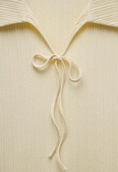 Women's Collared Knit Dress with Bow Tie and Ruffle Hem