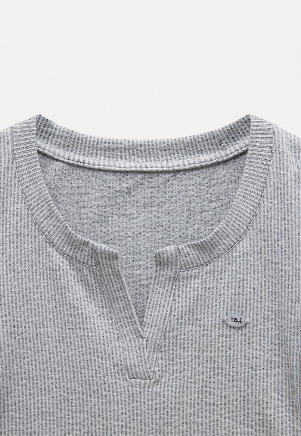 Waffle Knit Notch Neck Fitted T-Shirt2