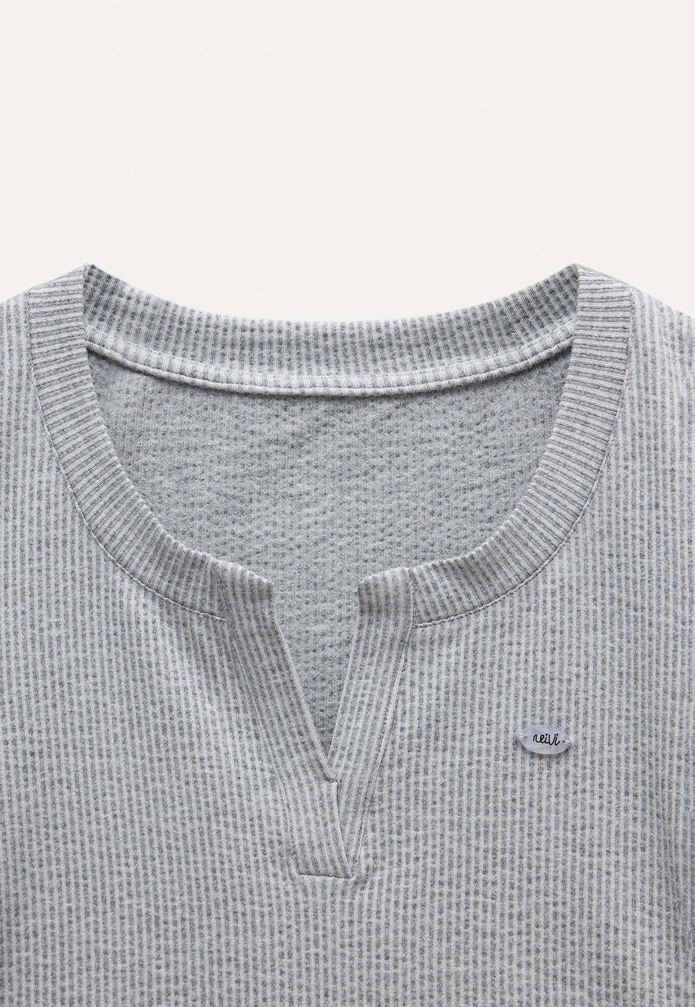 Waffle Knit Notch Neck Fitted T-Shirt2