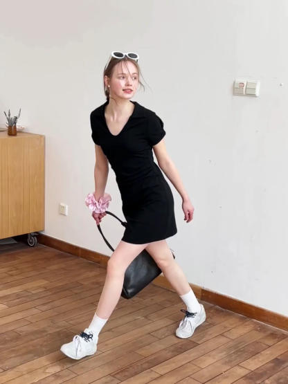 Short Sleeve V Neck Mini Dress