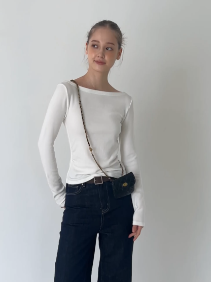 Elegant White Boat Neck Shirt for Women