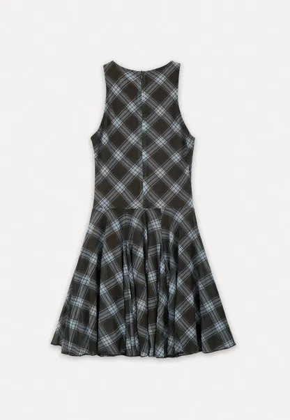 Plaid sleeveless dress with flared skirt
