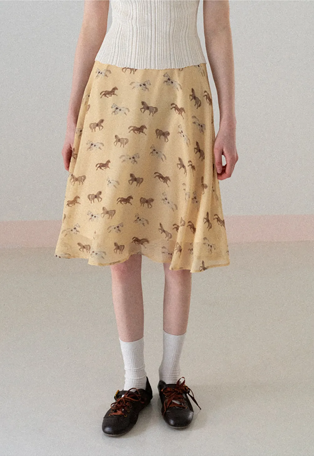 Horse Print Flared Midi Skirt