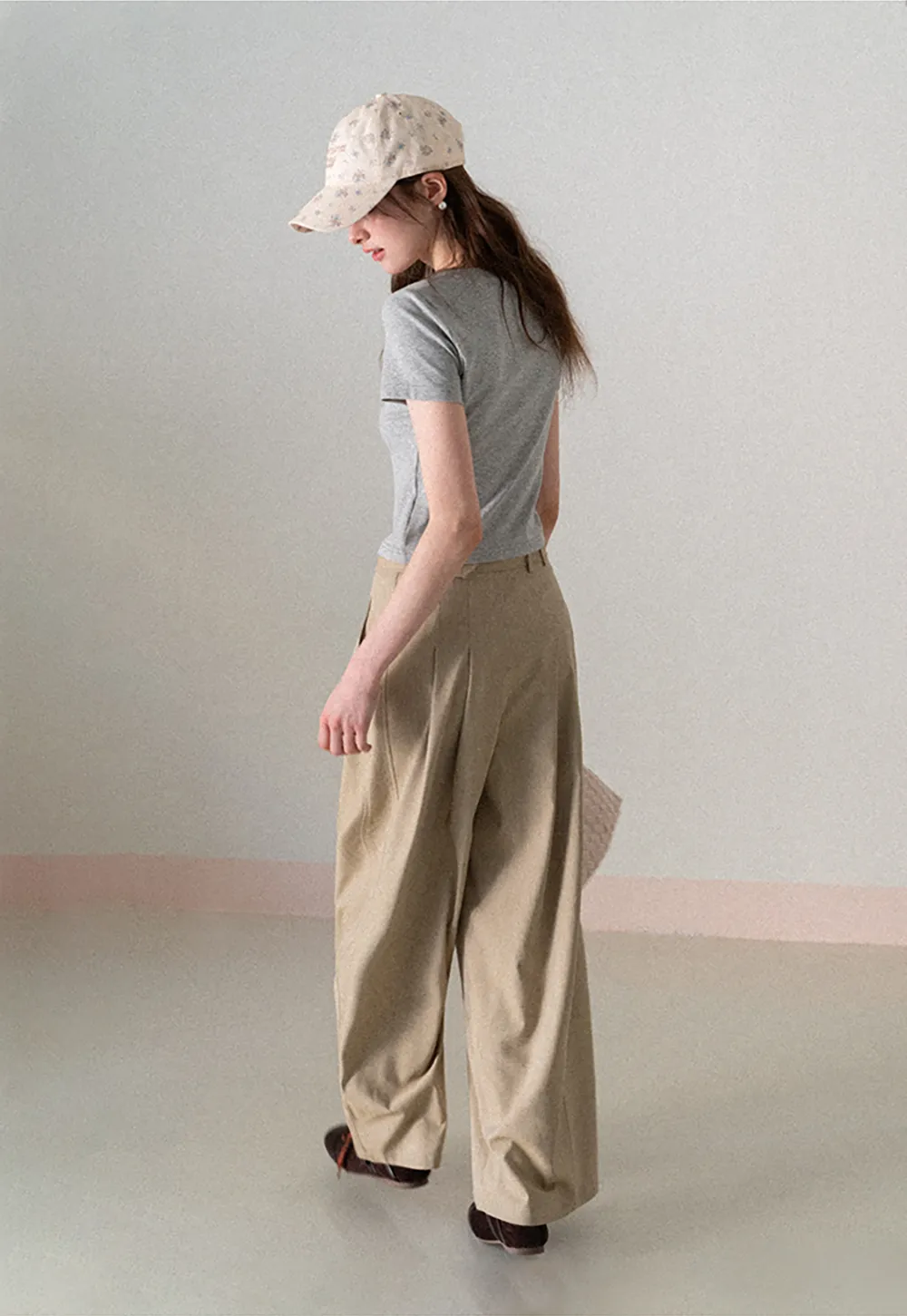 Wide Leg Pleated Casual Pants with Belt