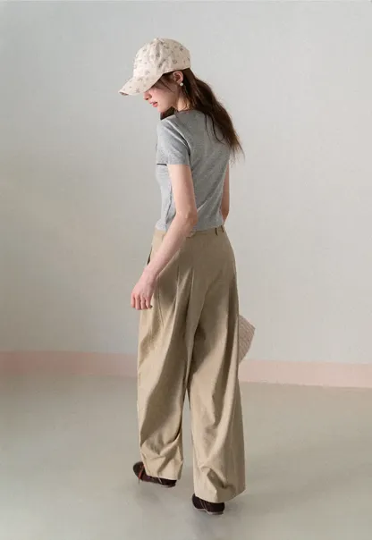 Wide Leg Pleated Casual Pants with Belt