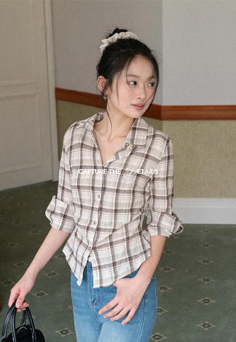 Plaid Shirt with Rolled Sleeves and Button Front
