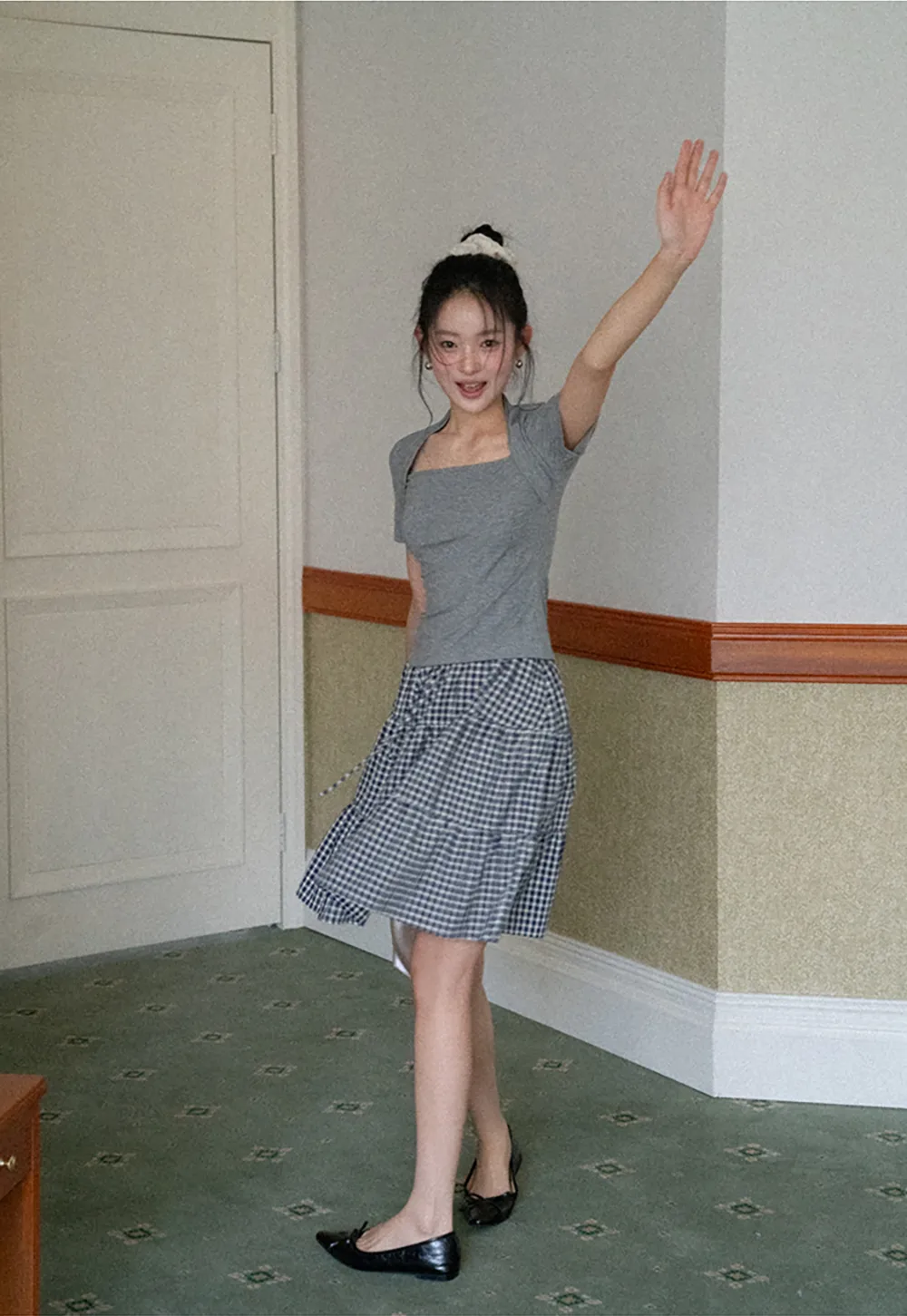 Gingham Pattern Tiered Skirt