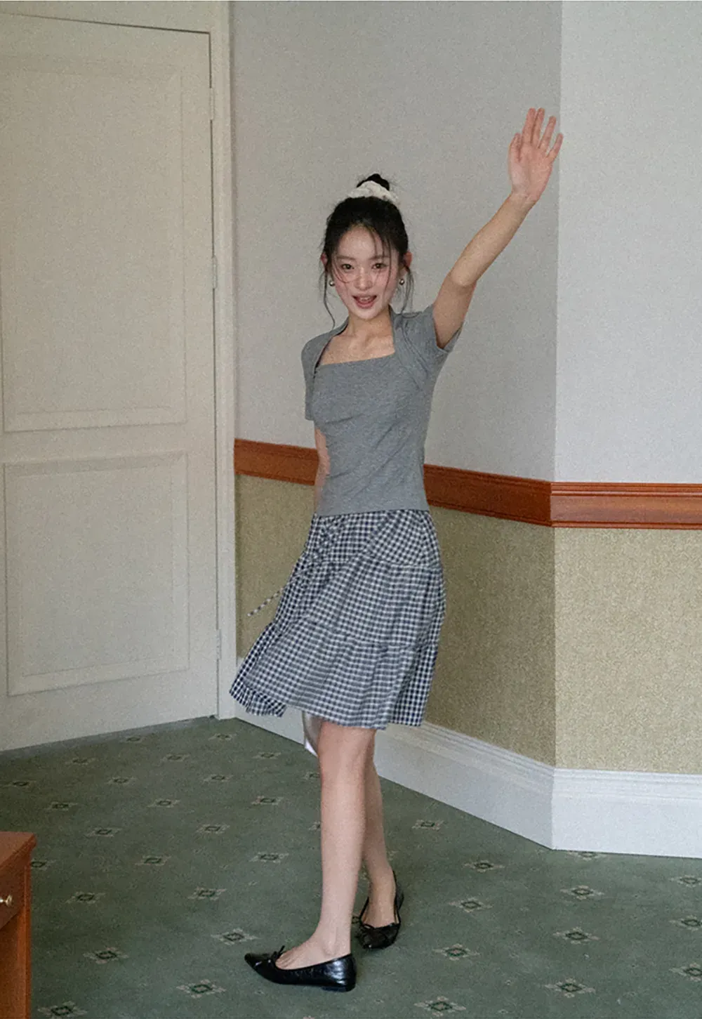 Gingham Pattern Tiered Skirt