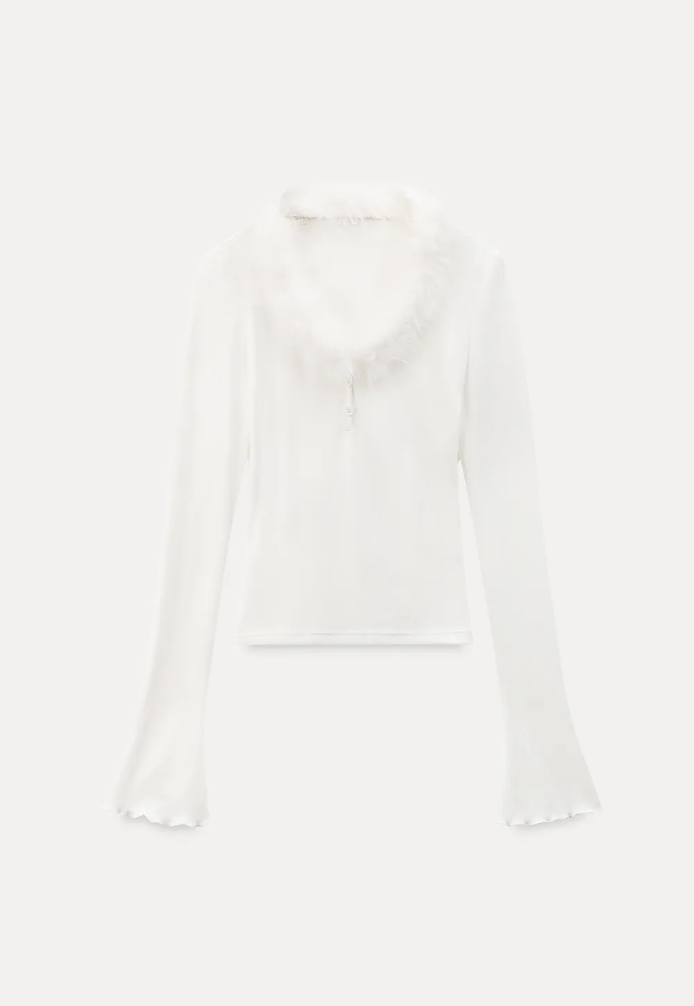 fluffy collar long sleeve top with flared cuffs