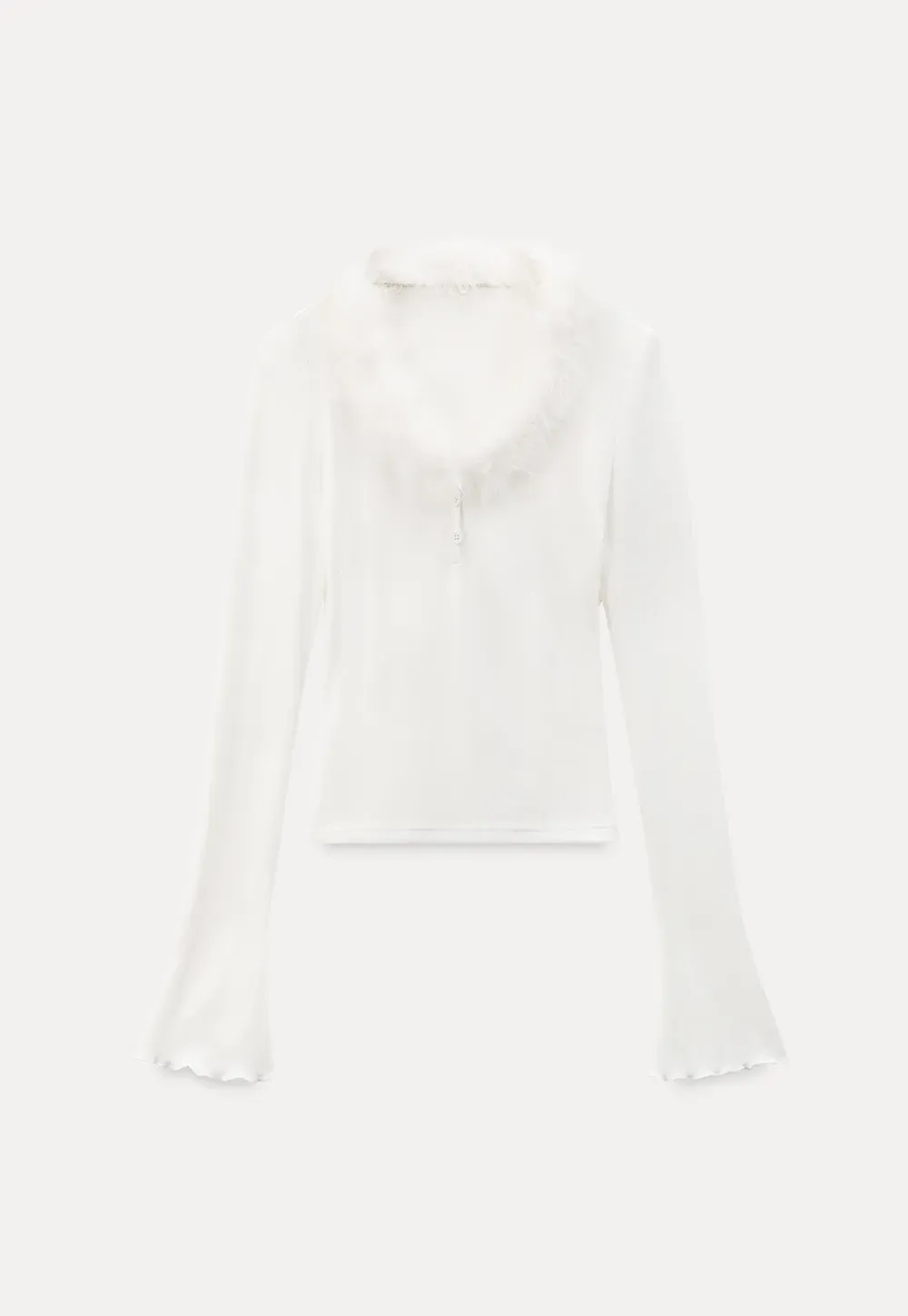 fluffy collar long sleeve top with flared cuffs