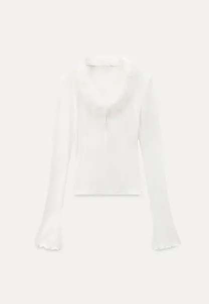 fluffy collar long sleeve top with flared cuffs