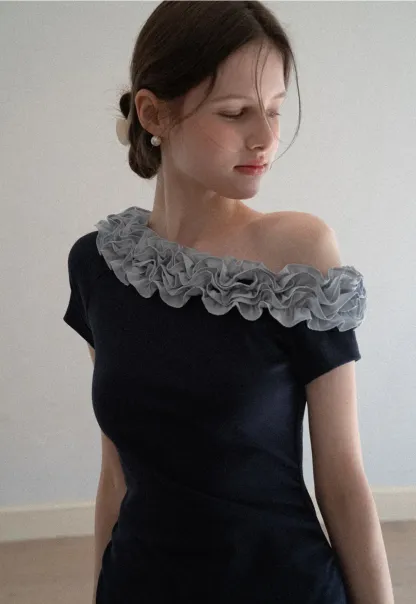 Short Sleeve Dress with Ruffled Off Shoulder Detail