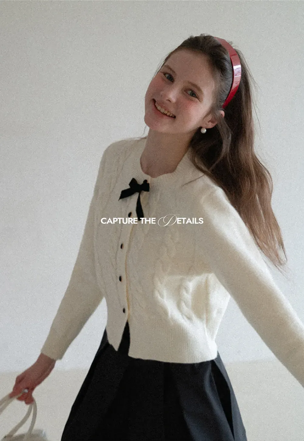 Elegant Cable Knit Cardigan with Bow Detail